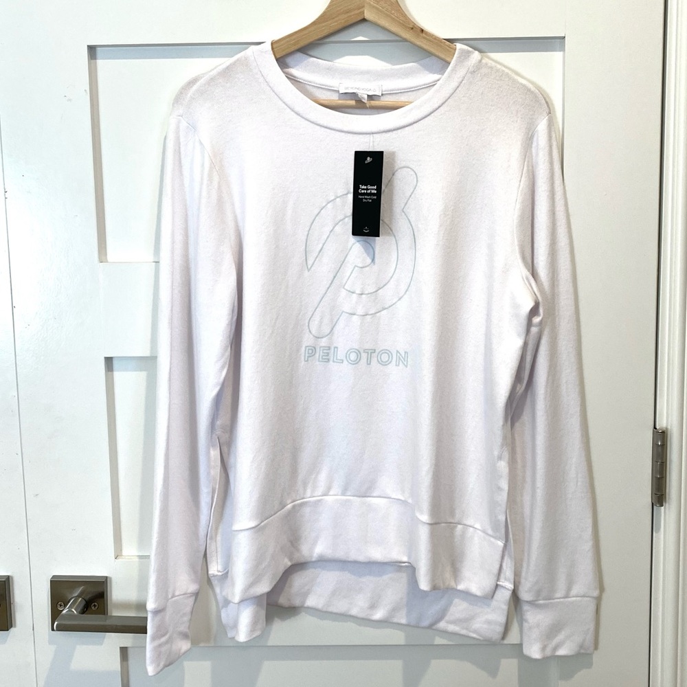 🆕 BEYOND YOGA PELOTON Rare White Crewneck L